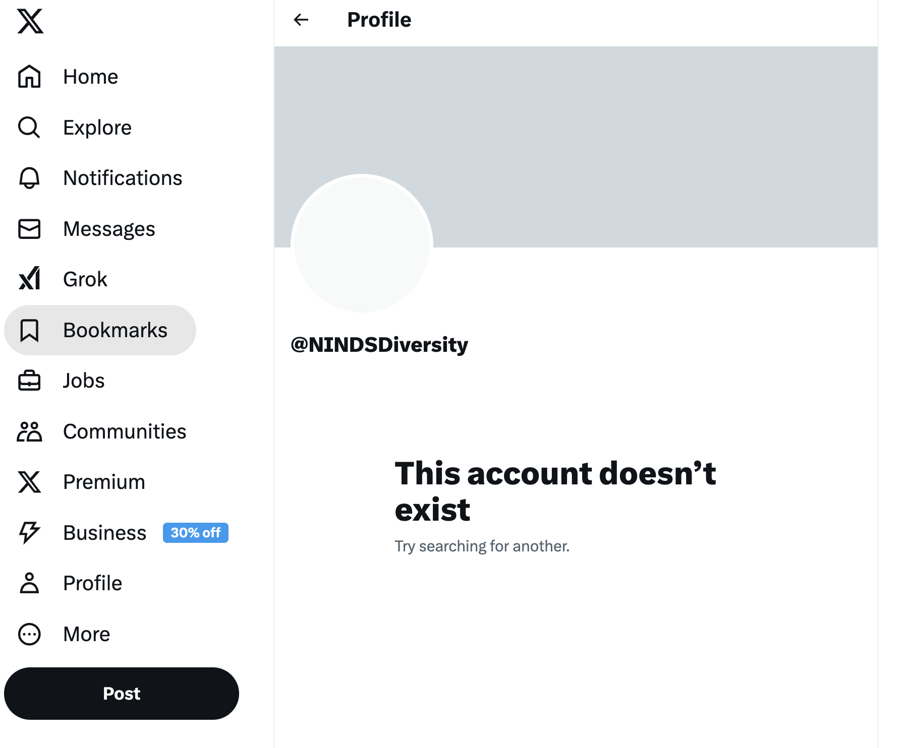 Twitter screenshot of the disabled @NINDSDiversity account.